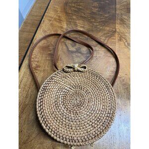 Round Rattan Bag for Women’s Handmade‎ Wicker Woven Purse Circle Cottagecore